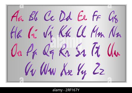 Alphabet stylisé sur fond argenté, lettres majuscules et minuscules, voyelles et consonnes Illustration de Vecteur