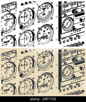 Illustrations vectorielles stylisées du panneau de commande d'avion en gros plan Illustration de Vecteur
