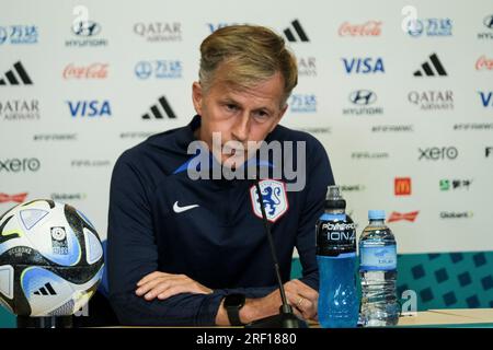 Dunedin, Nouvelle-Zélande. 31 juillet 2023. Coupe du monde féminine de la FIFA 2023 Groupe E - Vietnam vs pays-Bas Conférence de presse d’avant-match avec l’entraîneur principal Andries Jonker et l’attaquant Lieke Martens. DAT DO/Alamy Live News. Banque D'Images