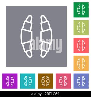 Les croissants délimitent les icônes plates sur des fonds carrés de couleur simple Illustration de Vecteur