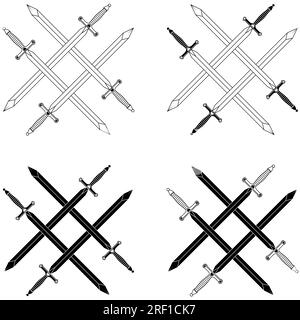 Conception croisée de vecteur d'épée médiévale, épées anciennes croisées Illustration de Vecteur