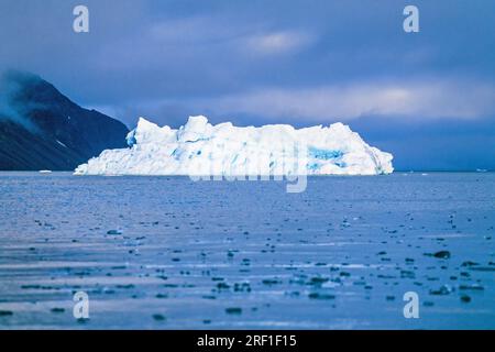Iceberg flottant sur la côte rocheuse des Svalbards Banque D'Images