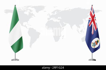 Drapeaux du Nigeria et des îles Caïmans pour la réunion officielle sur fond de carte du monde. Illustration de Vecteur