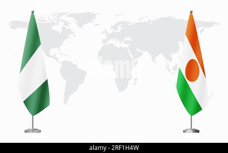 Drapeaux nigérian et Niger pour réunion officielle sur fond de carte du monde. Illustration de Vecteur