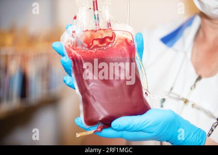 Le plasma sanguin au centre de la transfusiologie et du don. Banque D'Images