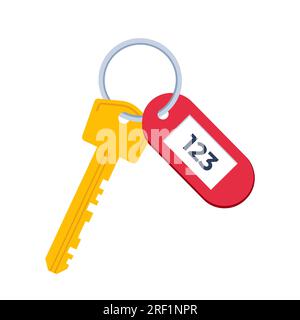 Clé de verrouillage moderne de la porte de l'hôtel avec badge de numéro de chambre. Illustration vectorielle dans la conception plate Illustration de Vecteur