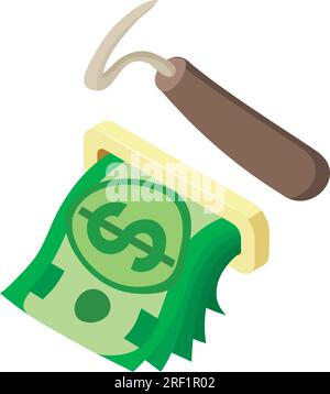 Vecteur isométrique d'icône d'outil équestre. Pic de sabot pour chevaux et icône de billet de banque en dollars. Équitation, hobby Illustration de Vecteur