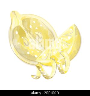 citron avec tranche de citron et vecteur d'aquarelle de pelage Illustration de Vecteur