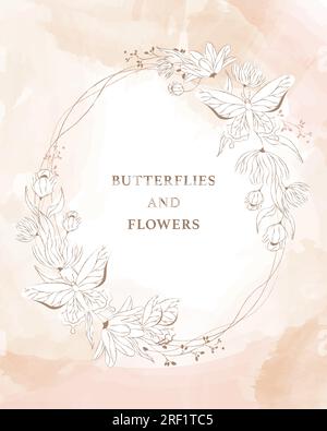 cadre ovale de fleurs et de papillons Illustration de Vecteur