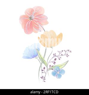 bouquet de différentes fleurs sauvages vecteur aquarelle Illustration de Vecteur