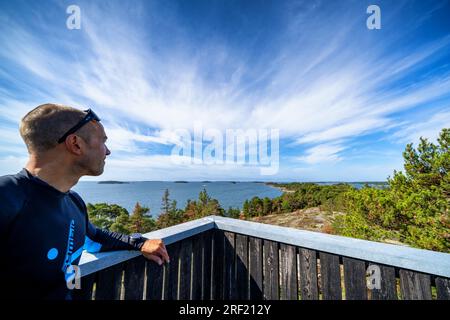 Vue depuis la tour d'observation de l'île de Utterböte, Kirkkonummi, Finlande Banque D'Images
