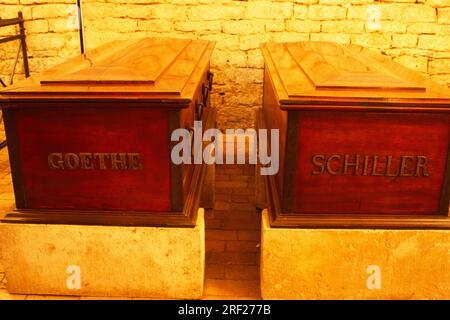 Cercueils de Goethe et Schiller, crypte princière, Weimar, Thuringe, Allemagne, cercueil Banque D'Images