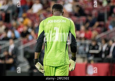 Toronto, Canada. 30 juillet 2023. Sean Johnson #1 vu lors du match de la coupe des ligues entre le Toronto FC et l'Atlas FC au terrain de BMO à Toronto. Le jeu s'est terminé en 0-1 Credit : SOPA Images Limited/Alamy Live News Banque D'Images