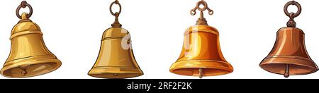 quatre cloches dorées vectorielles. quatre cloches de notification. illustration vectorielle de quatre cloches de notification en métal doré sur fond blanc Illustration de Vecteur