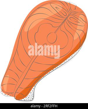 Image abstraite vectorielle de steak de saumon dans le style de bande dessinée dans les nuances trendyc. Vue de dessus. Journée de l'alimentation saine. Fruits de mer. Conception pour affiche, bannière, brochures ou web, cartes, étiquette de prix, étiquette ou papier peint. EPS Illustration de Vecteur