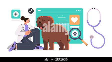 médecin vétérinaire avec stéthoscope vérifiant la santé du chien médecine animal de compagnie concept de soins de santé Illustration de Vecteur