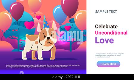 Bonne carte de voeux nationale de chien jour mignon chien posant dans la fête chapeau vacances d'animaux domestiques concept horizontal Illustration de Vecteur