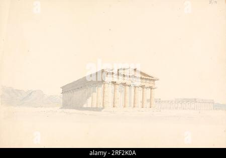 Second Temple d'Héra, dans l'avant-plan, Premier Temple d'Héra dans l'arrière-plan, à Paestum entre 1802 et 1804 par Robert Smirke Banque D'Images