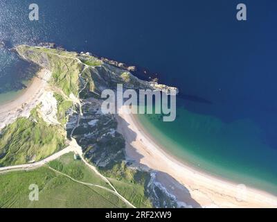 Vue aérienne Drone de Durdle Door Beach sur la côte jurassique, Dorset, Royaume-Uni Banque D'Images