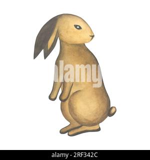 Illustration à l'aquarelle d'un lapin avec des oreilles arrières dans un style médiéval. Fait à la main isolé sur fond blanc Banque D'Images