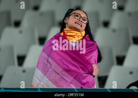 Auckland, Nouvelle-Zélande. 26 juillet 2023. Auckland, Nouvelle-Zélande, le 26 juillet 2023 : fan de l'Espagne lors du match de football Groupe C de la coupe du monde Femme 2023 entre l'Espagne et la Zambie à Eden Park à Auckland, Nouvelle-Zélande. (Daniela Porcelli/SPP) crédit : SPP Sport Press photo. /Alamy Live News Banque D'Images