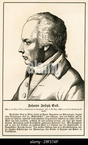 Europa, Deutschland, Baden-Württemberg, Tiefenbronn, Franz Joseph Gall, Mediziner und Phrenologe , Motiv aus : Zweihundert Bildnisse und Lebensbeschreibungen berühmter deutsche Männer , Verlag von Georg Wigand , Leipzig, 1857 . / Europe, Allemagne, Baden-Wuerttemberg, Tiefenbronn, Franz Joseph Gall, Médecin et neuroanatomiste , image tirée de : Zweihundert Bildnisse und Lebensbeschreibungen berühmter deutscher Männer ( deux cents portraits et biographies d'hommes allemands bien connus ) , maison d'édition Georg Wigand, Leipzig, 1857 . Banque D'Images