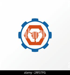 Logo design concept graphique créatif abstrait premium vecteur stock icône hexagone et engrenage comme clé d'ajustement. Lié à l'atelier mécanicien de transport Illustration de Vecteur
