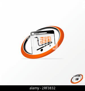 Logo design graphique concept créatif abstrait vecteur premium stock sign ellipse swoosh smartphone shop trolley. Lié aux achats de gadgets e-commerce Illustration de Vecteur