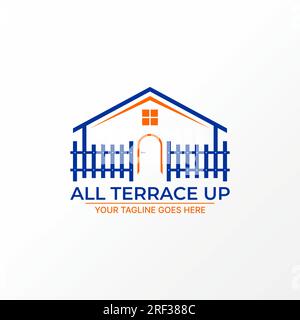 Logo design concept graphique créatif abstrait premium vecteur stock maison avec clôture de terrasse, fenêtre et porte. Lié à l'hypothèque immobilière Illustration de Vecteur