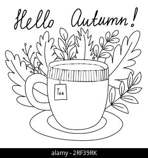 Bonjour page de coloriage vectoriel d'automne Illustration de Vecteur