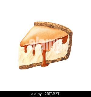 Dessert aquarelle, morceau de cheesecake au caramel. Illustration dessinée à la main isolée sur fond blanc. Menu alimentaire parfait, dessin alimentaire, design Banque D'Images