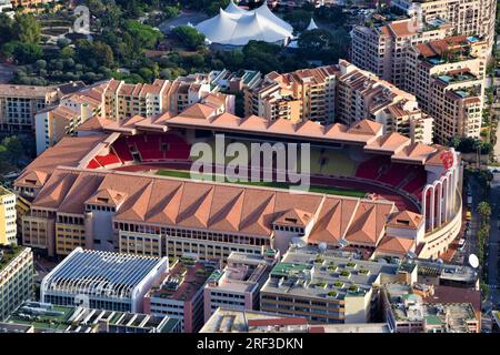 Fontvieille, Monaco, 2019. Vue aérienne du Stade Louis II AS Monaco FC Stadium. Banque D'Images