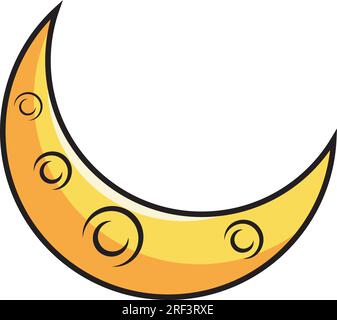 Icône de lune plate. Symbole nuit. Illustration vectorielle, croissant de lune jaune avec des trous dans le style de conception plate Illustration de Vecteur