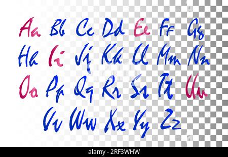Alphabet stylisé sur fond transparent, lettres majuscules et minuscules, voyelles et consonnes Illustration de Vecteur