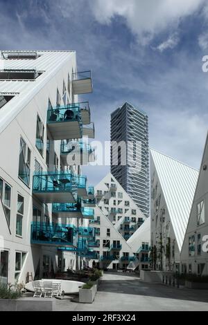 Les maisons Iceberg, Aarhus docklands, Danemark. Banque D'Images