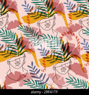 Art moderne continu d'une ligne dans le style cubiste avec statue de dieux grecs anciens, formes géométriques. Illustration de portraits géométriques dessinés à la main pour le design de mode, l'impression, le textile. Art. Concept vectoriel Illustration vectorielle Illustration de Vecteur