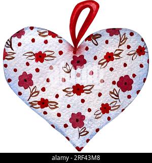 Coeurs aquarelle, Saint Valentin rouge, violet, violet coeurs ensemble. Carte de bonne Saint Valentin. Ensemble d'illustrations coeurs en bois et tissu. Dessiné à la main. Banque D'Images