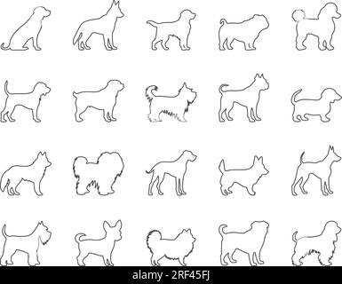 Jeu d'icônes de races de chiens. Retriever, Berger allemand, Bulldog. Contour modifiable. Collection vectorielle d'icônes simples Illustration de Vecteur