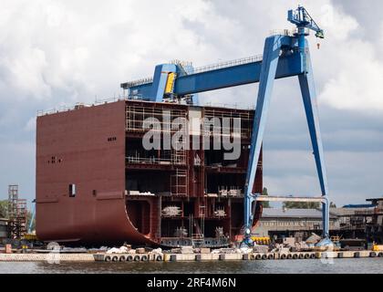 Chantier de construction navale dans le chantier naval de Gdansk à Martwa Wisla, Gdansk, Pologne, Europe, UE Banque D'Images