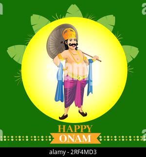 Thiruvonam salutations Epic Indien Empereur Mahabali Happy Onam souhaite Kerala Illustration de Vecteur