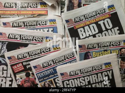 Faits saillants sensationnels et couverture dans les journaux du New York Post, juin 2023, États-Unis Banque D'Images