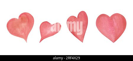 Ensemble de coeurs roses romantiques isolés sur fond blanc. Illustration aquarelle pour Save the date, Saint Valentin, anniversaire et carte de fête des mères Banque D'Images