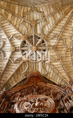 Plafond en bois au-dessus du retable de la chapelle des reliques dans la cathédrale de Saint-Jacques-de-Compostelle Santiago de Compostelle Galice Espagne Banque D'Images