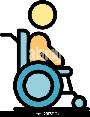 Vecteur de contour d'icône de fauteuil roulant d'homme. Personne handicapée. Vieux handicap couleur plat Illustration de Vecteur