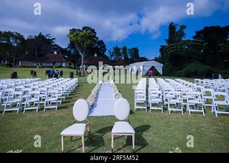 Kenyan Wedding Decoration Setup Images photo Shoot sur place à l'extérieur au Windsor Hotel Golf Country Club dans Nairobi City County Kenya Banque D'Images