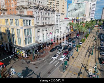 New Orleans, LA, USA - 21 juillet 2023 : photo aérienne Downtown New Orleans Canal Street Banque D'Images