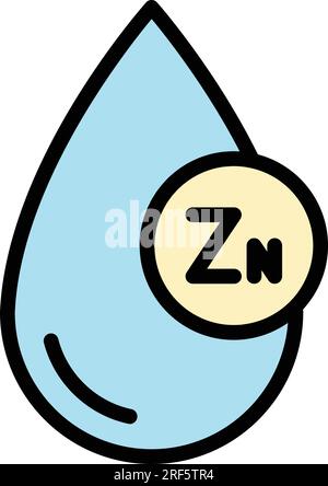 Vecteur de contour de l'icône Zn Drop. Vitamine de zinc. Couleur minérale chimique plat Illustration de Vecteur