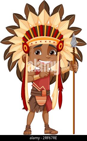Illustration Amérindien Tribe Kid Holding Spear Illustration de Vecteur