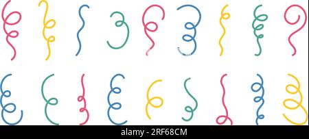 Ensemble de confettis et serpentins festifs Doodle. Collection de confettis tombants dessinés à la main. Doodle party pétard et éléments Popper. Vecteur couleur Illustration de Vecteur