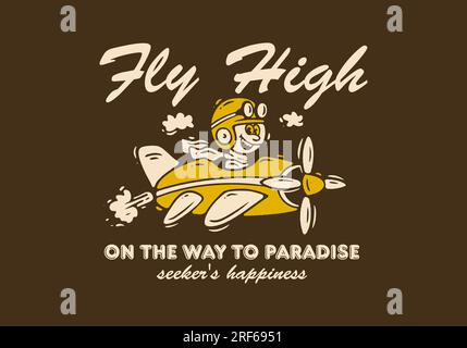 Sur le chemin du paradis, Mascot illustration de personnage d'un petit garçon conduisant un avion, dans un style vintage Illustration de Vecteur